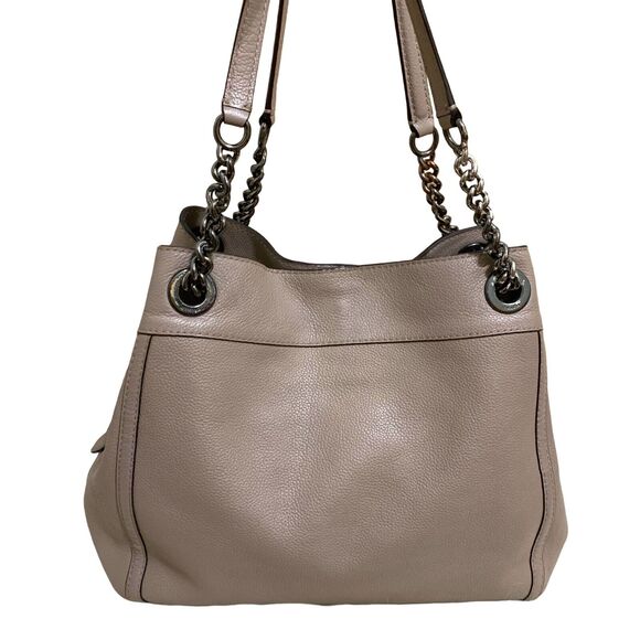 COACH Stone Gray/Gunmetal Leather Triple EntryTurnlock EDIE Chain Tote #36855 - Picture 15 of 16
